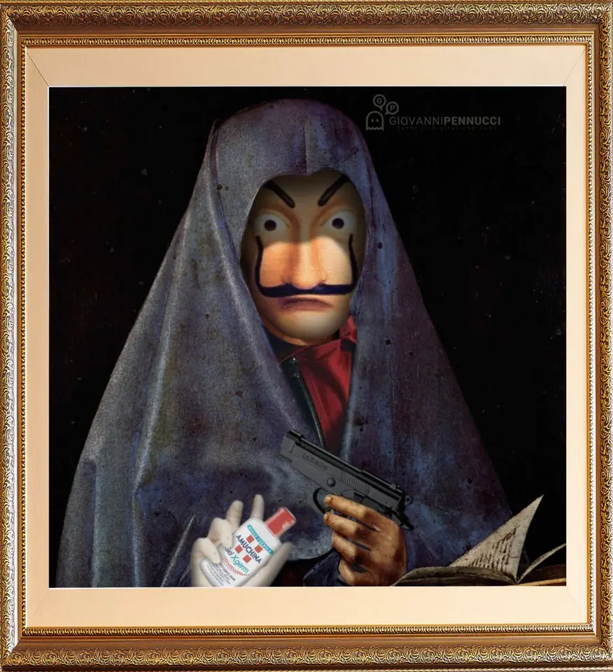 Annunciata di Palermo (de La casa de papel): Annunciata di Antonello da Messina rivisitato in chiave Covid-19