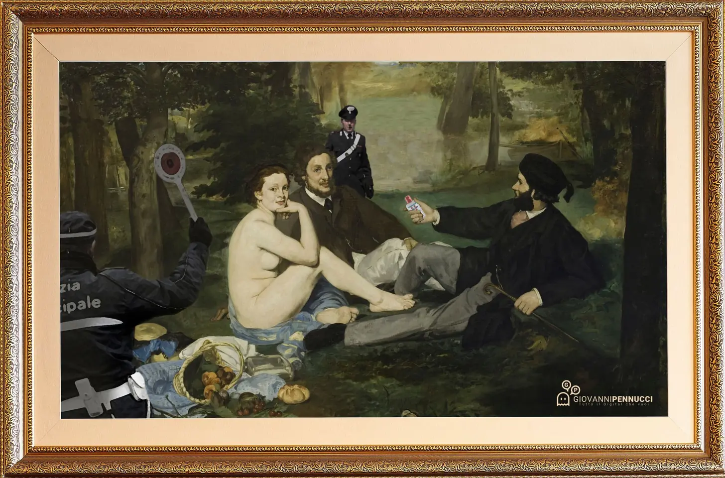 Colazione (abusiva) sull’erba (interrotta): Colazione sull’erba di Édouard Manet rivisitato in chiave Covid-19