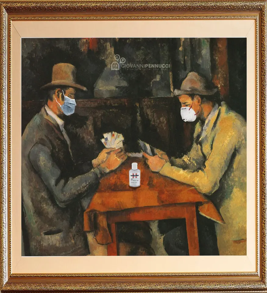 I giocatori di carte (in sicurezza): I giocatori di carte di Paul Cézanne rivisitato in chiave Covid-19