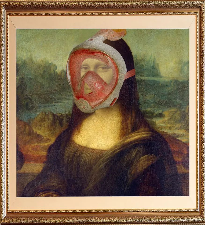 La Gioconda (dalle soluzioni estreme): La Gioconda di Leonardo da Vinci rivisitato in chiave Covid-19