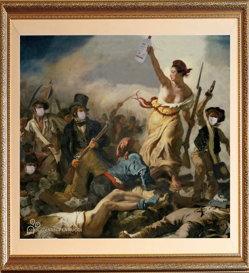 La Libertà che uccide il popolo: La Libertà che guida il popolo di Eugène Delacroix rivisitato in chiave Covid-19