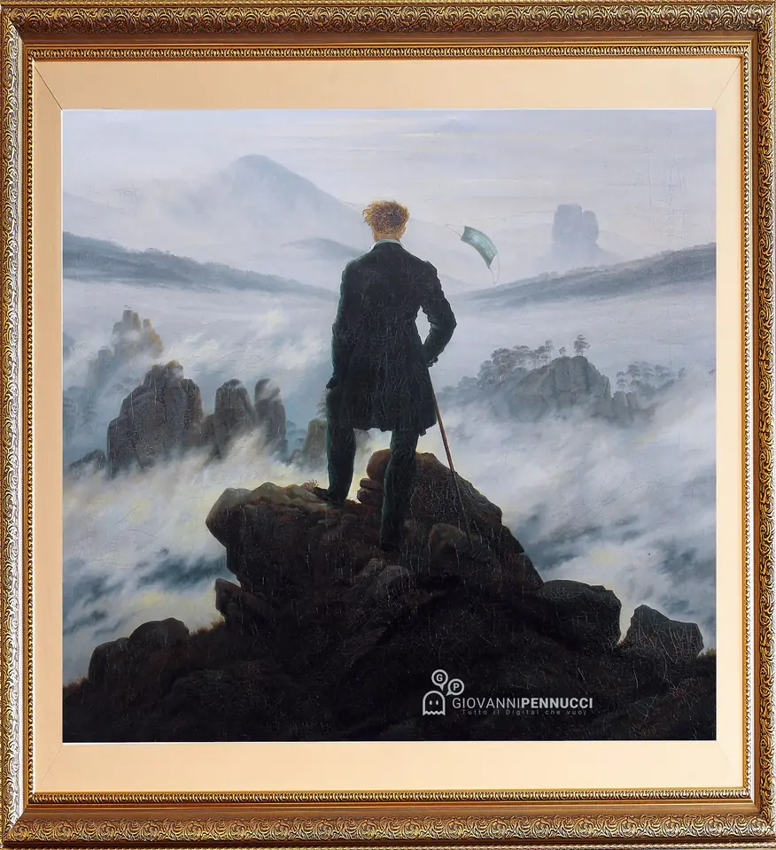 Viandante (finalmente libero) sul mare di nebbia: Viandante sul mare di nebbia di Caspar David Friedrich rivisitato in chiave Covid-19