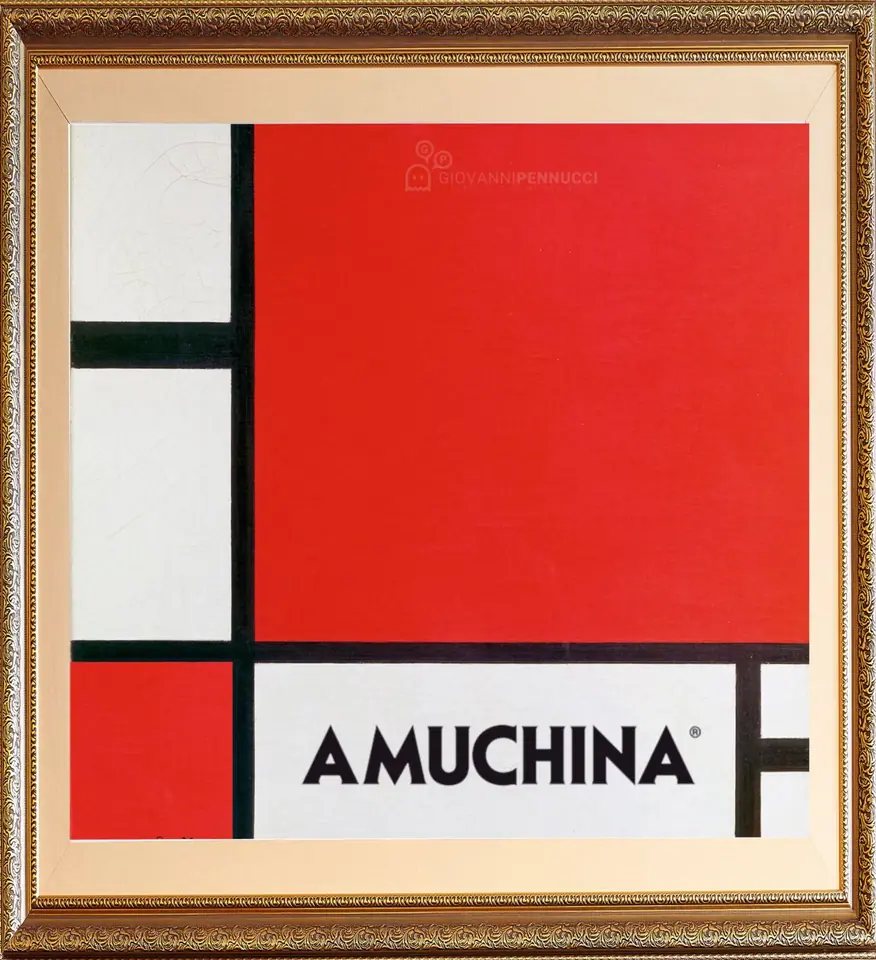 Composizione in rosso, bianco e gel: Composizione con rosso, blu e giallo di Piet Mondrian rivisitato in chiave Covid-19