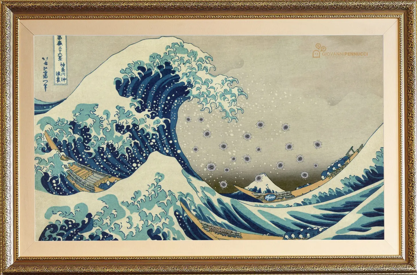 La grande onda di Kanagawa: La grande onda di Kanagawa di Katsushika Hokusai rivisitato in chiave Covid-19