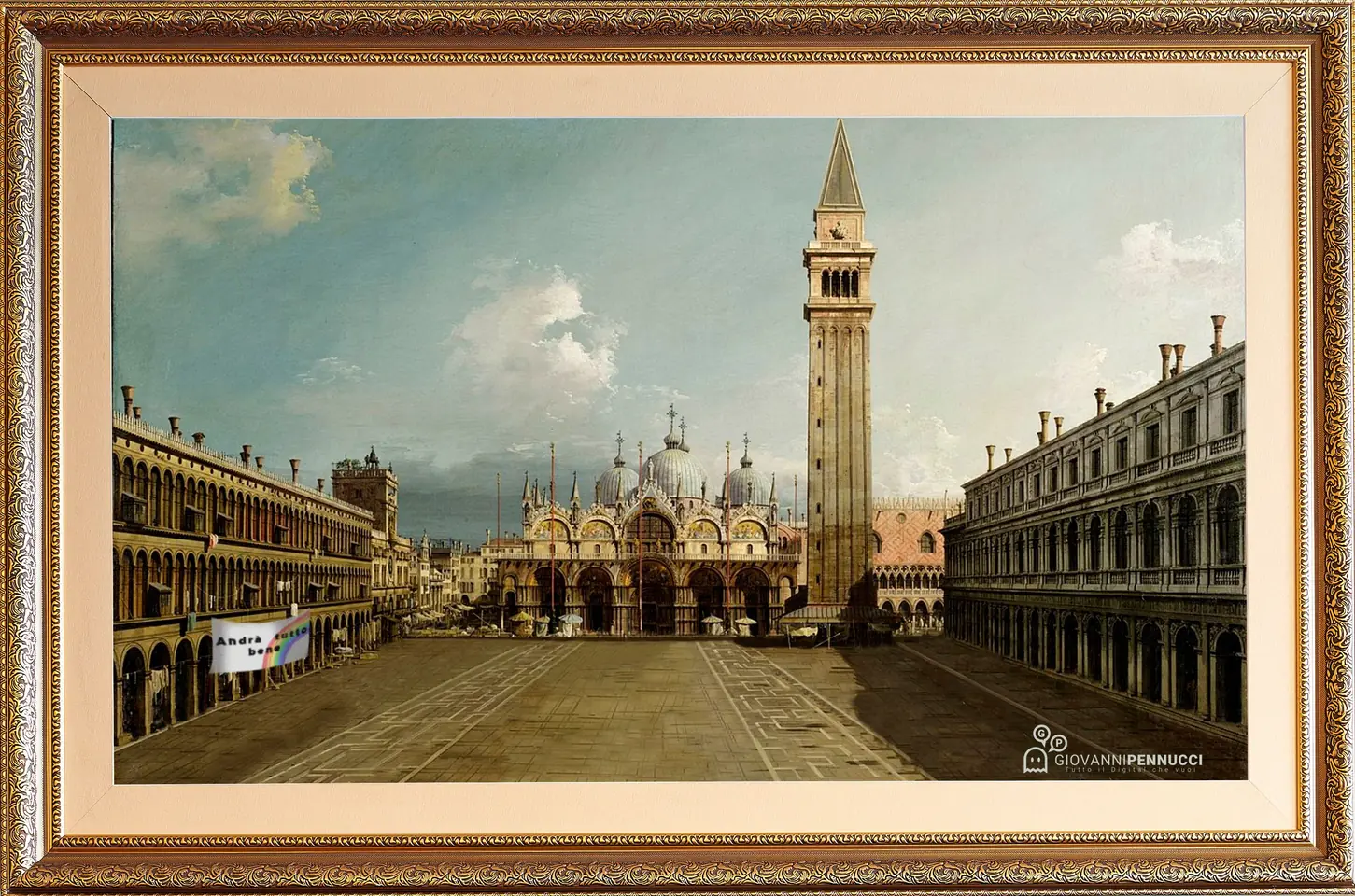 Piazza San Marco in tempi di virus: Piazza San Marco di Canaletto rivisitato in chiave Covid-19