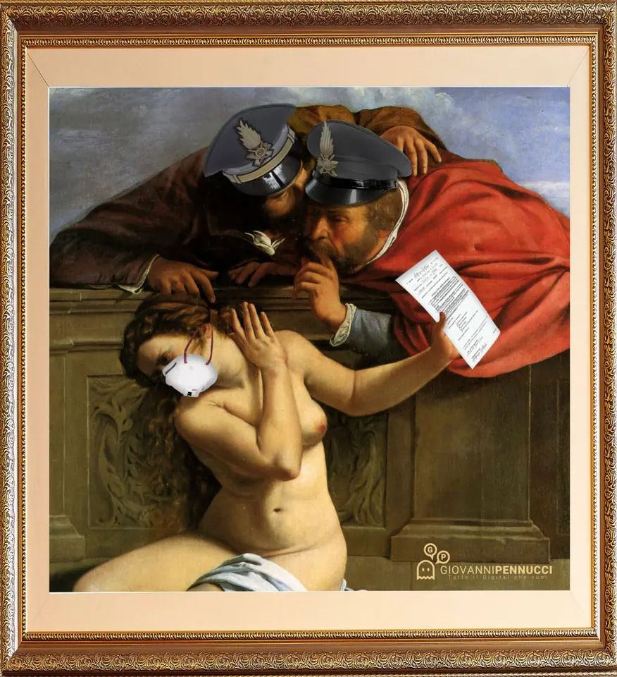 Susanna (con autocertificazione) e i (Finanzieri) vecchioni: Susanna e i vecchioni di Artemisia Gentileschi rivisitato in chiave Covid-19