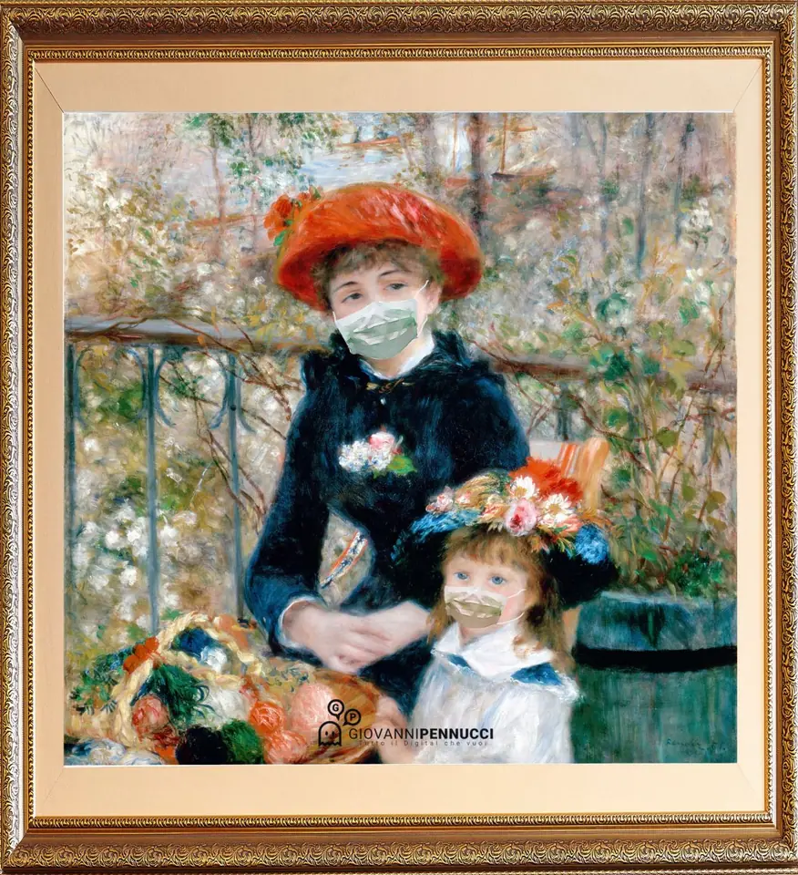 Sulla terrazza (evitando pericoli): Sulla terrazza di Pierre-Auguste Renoir rivisitato in chiave Covid-19