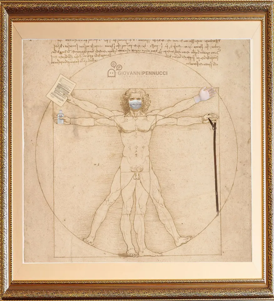Uomo vitruviano [Italiano] (medio): Uomo vitruviano di Leonardo da Vinci rivisitato in chiave Covid-19
