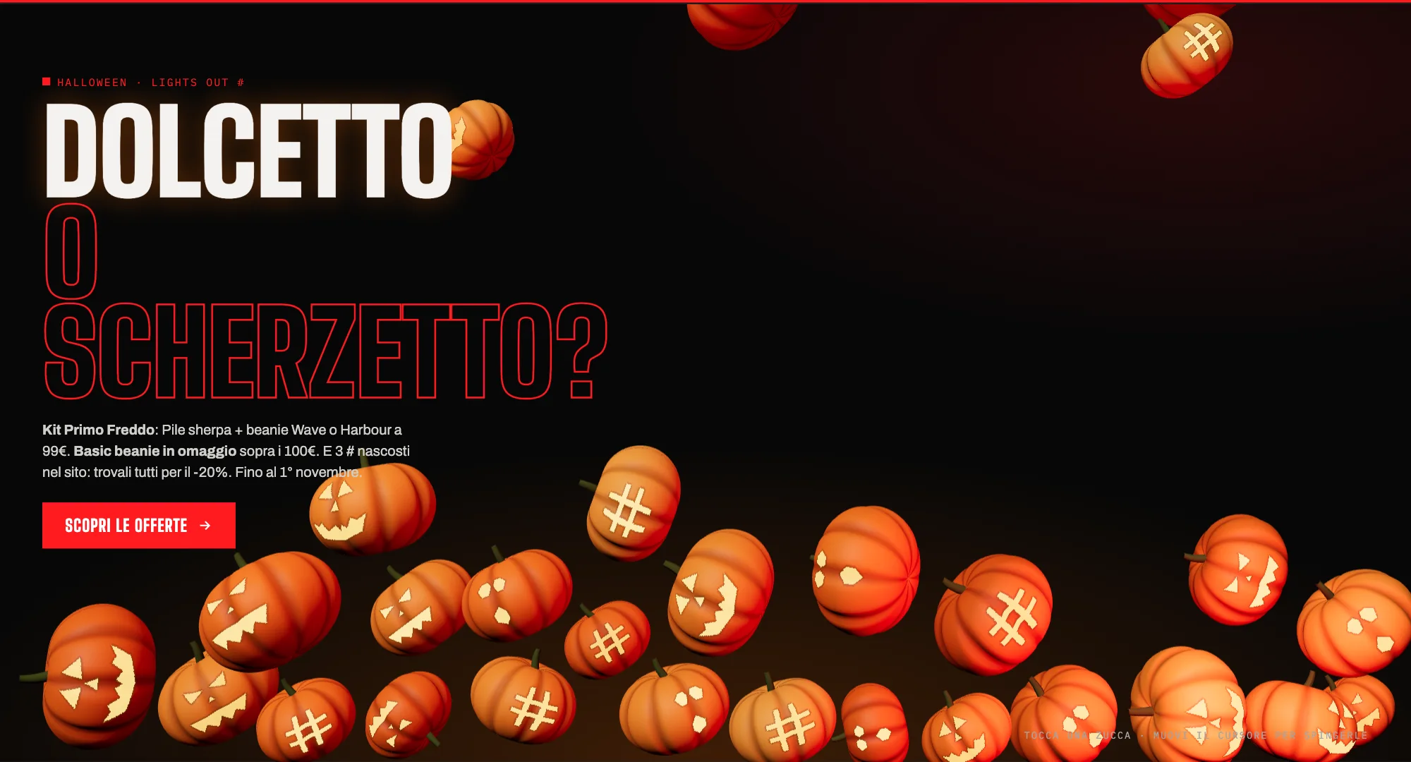La sezione Dolcetto o scherzetto con le zucche 3D nella home di mai-senza.com