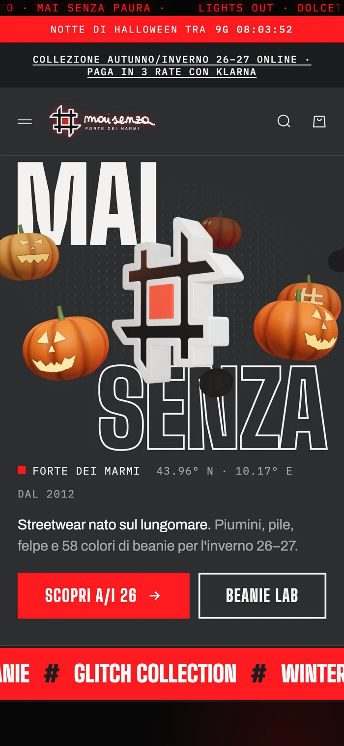 La home di mai-senza.com da smartphone durante Lights Out