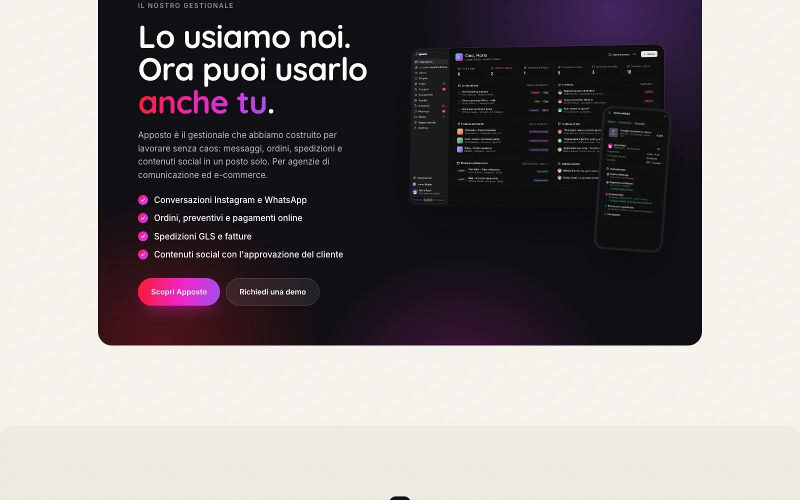 La sezione dedicata ad Apposto sul sito di mioQgino